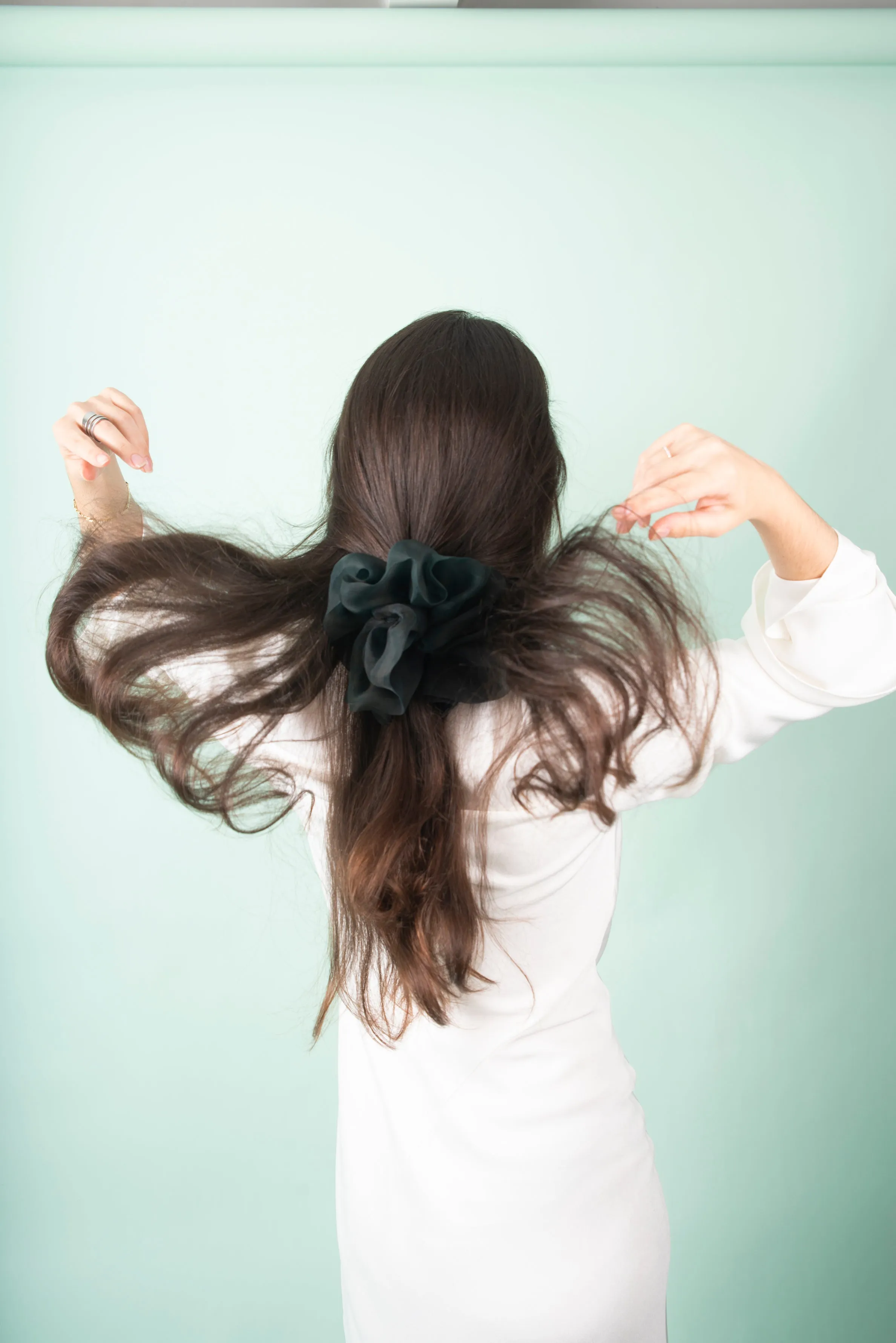 Giga Scrunchie in Hand Dyed Forest Green Organza