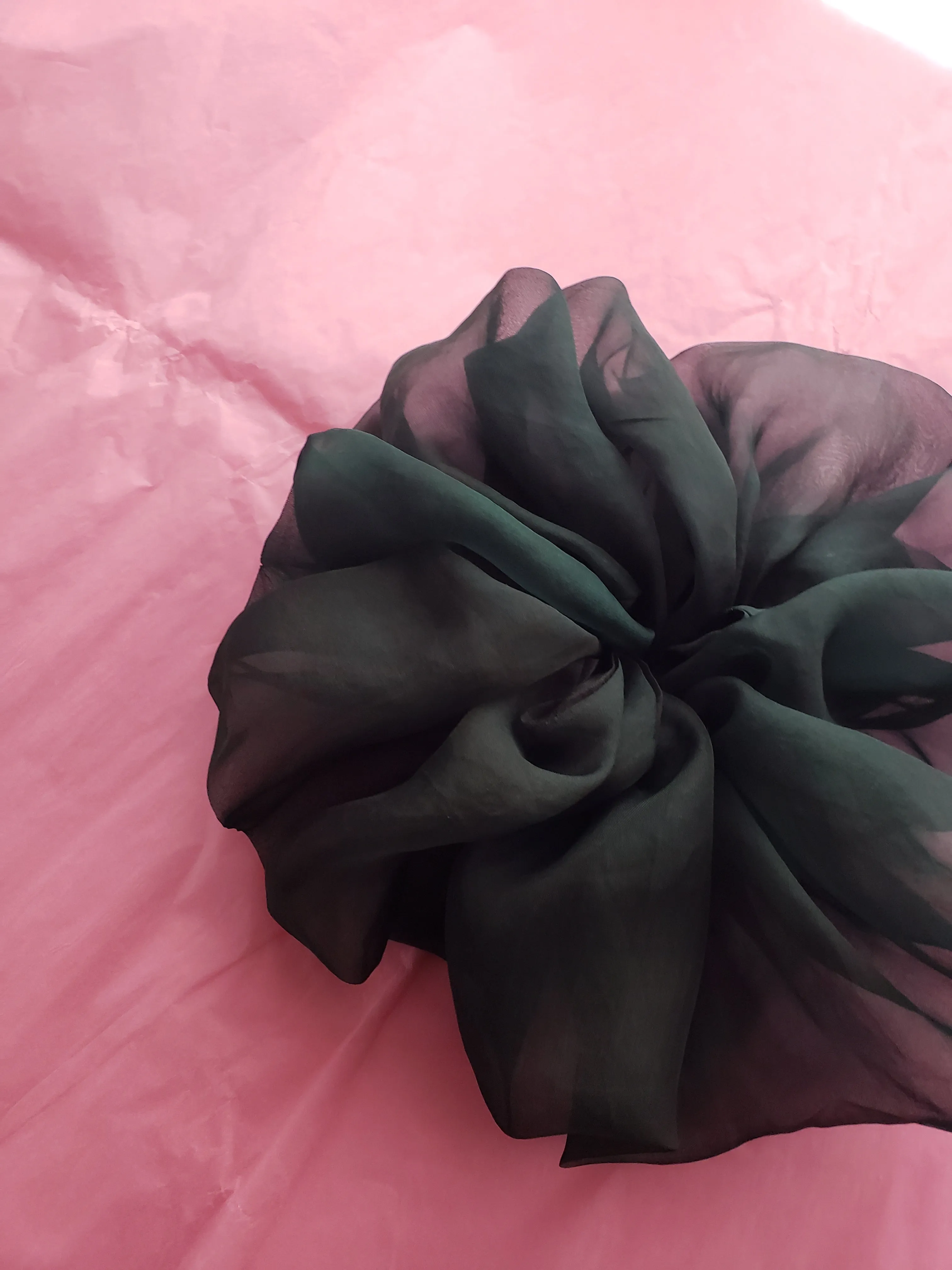 Giga Scrunchie in Hand Dyed Forest Green Organza