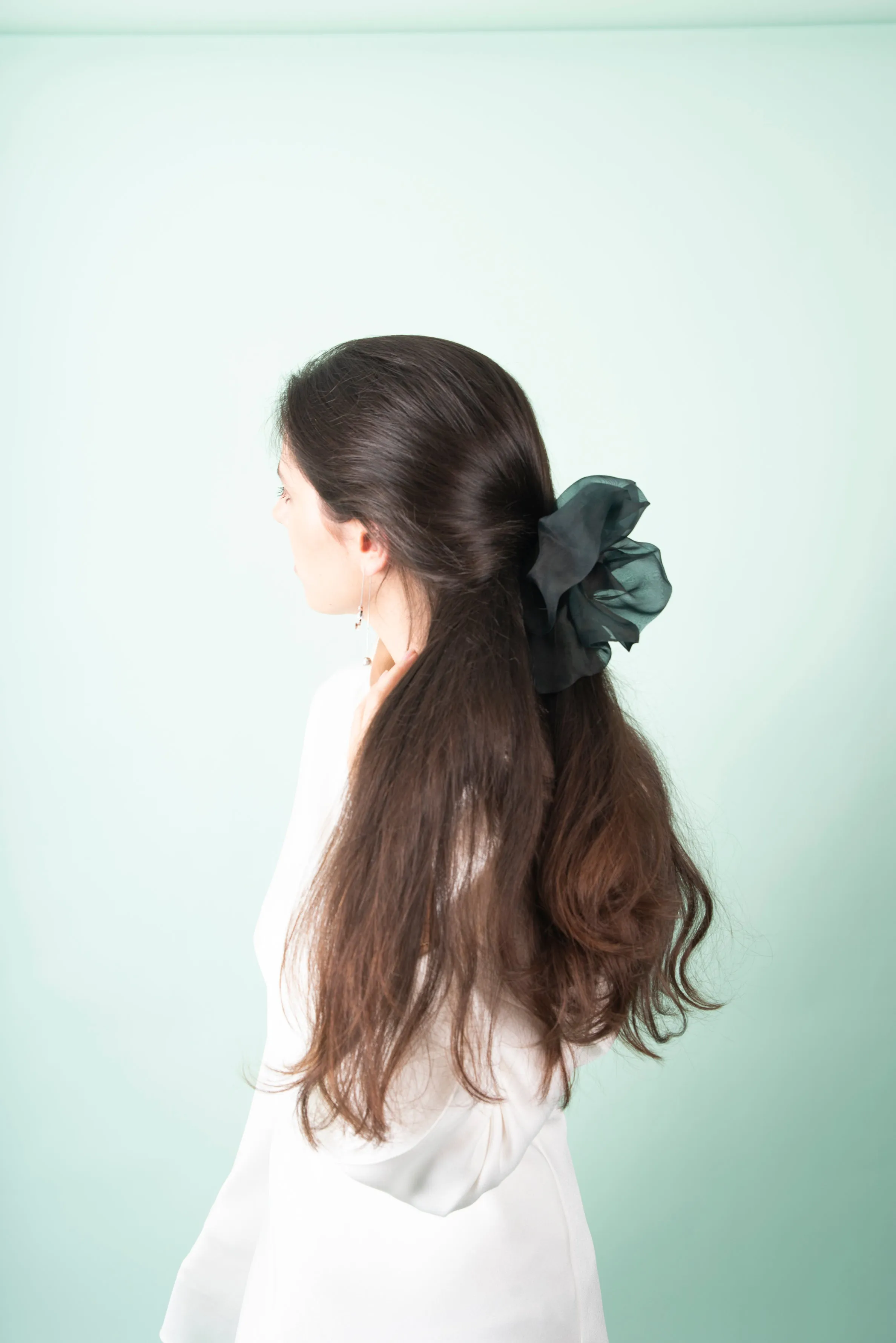 Giga Scrunchie in Hand Dyed Forest Green Organza