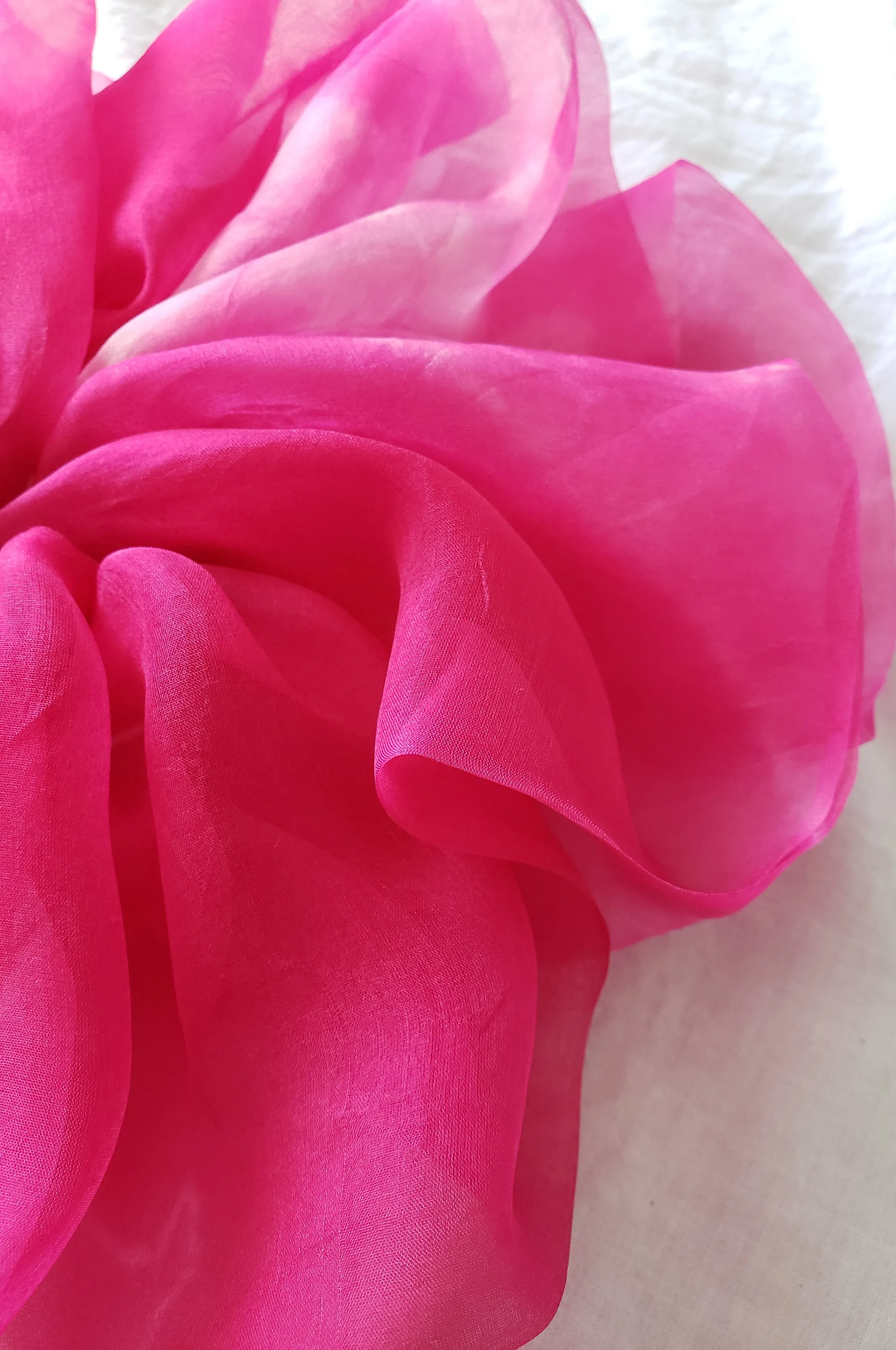 Giga Scrunchie in Tie-Dye Neon Pink Silk Organza