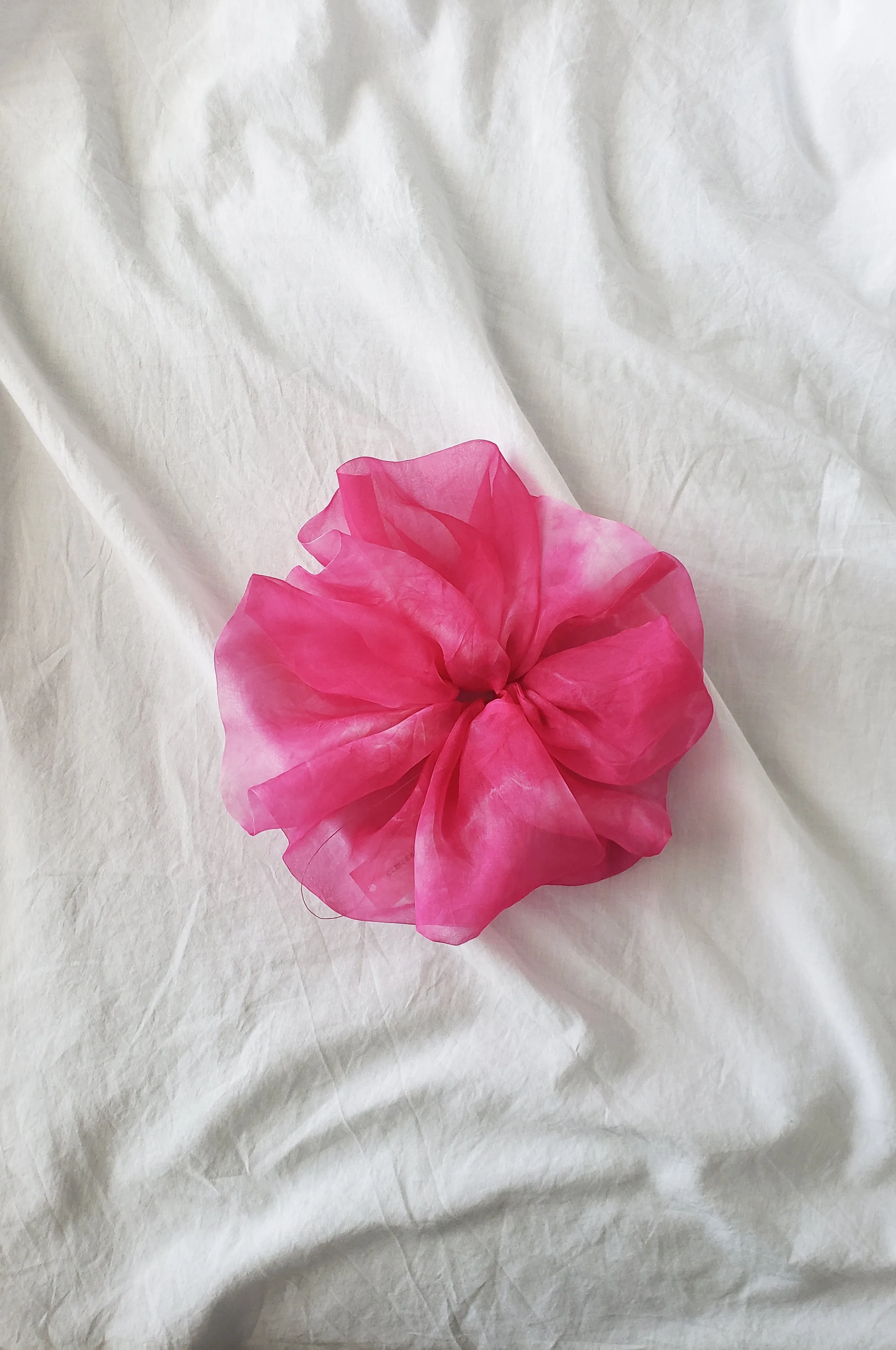 Giga Scrunchie in Tie-Dye Neon Pink Silk Organza