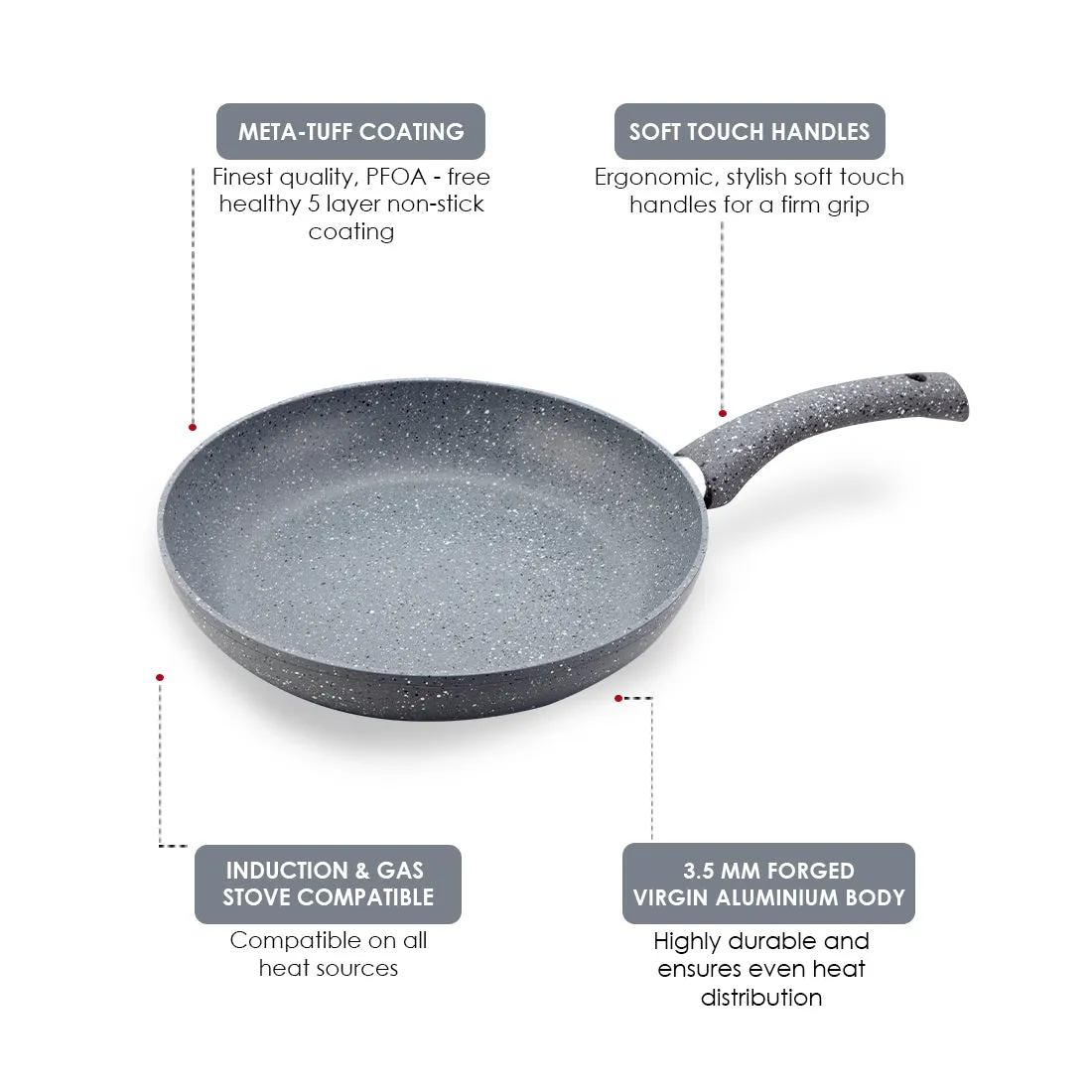 Granite 26 cm Non-Stick Fry Pan | 2 L | Grey | 5 Layer PFOA Free Non-Stick Coating | Compatible with Hot Plate, Hobs, Gas Stove, Ceramic Plate and Induction cooktop | 2 Years Warranty