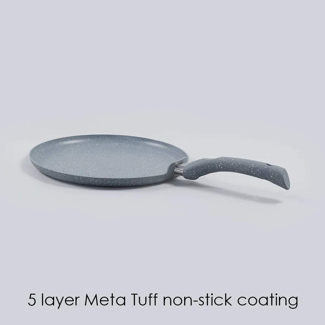 Granite 28cm Non-Stick Dosa Tawa | Induction Bottom | Soft-Touch Handles | Virgin Aluminium | PFOA/Heavy Metals Free | 3.5mm | 2 Year Warranty | Grey