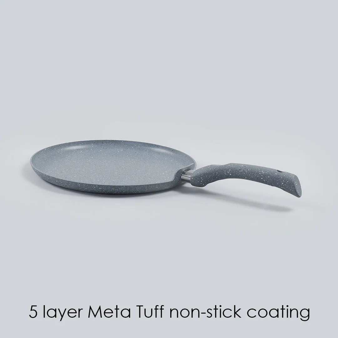 Granite 30cm Non-Stick Dosa Tawa | Induction Bottom | Soft-Touch Handles | Virgin Aluminium | PFOA/Heavy Metals Free | 3.5mm | 2 Year Warranty | Grey