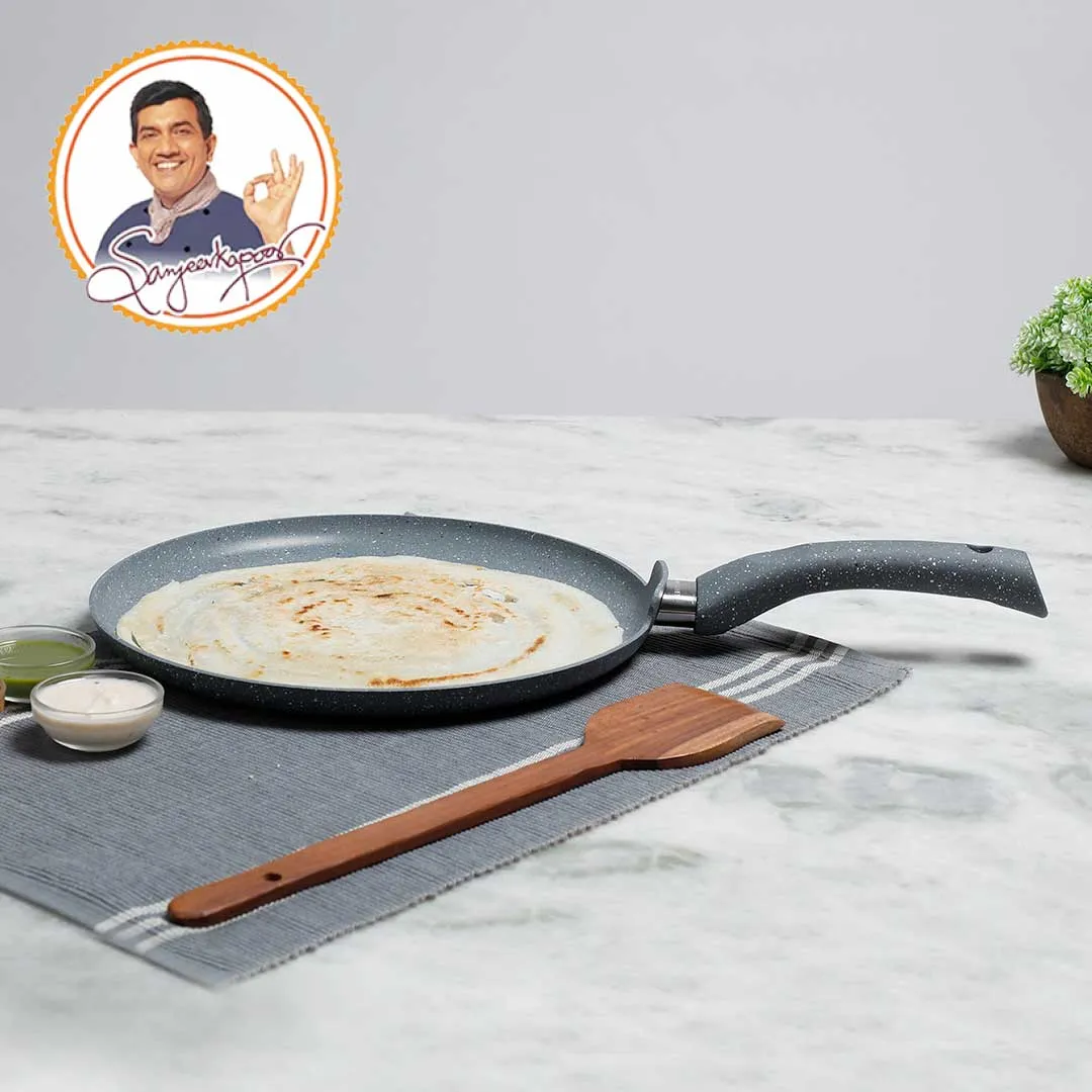 Granite 30cm Non-Stick Dosa Tawa | Induction Bottom | Soft-Touch Handles | Virgin Aluminium | PFOA/Heavy Metals Free | 3.5mm | 2 Year Warranty | Grey