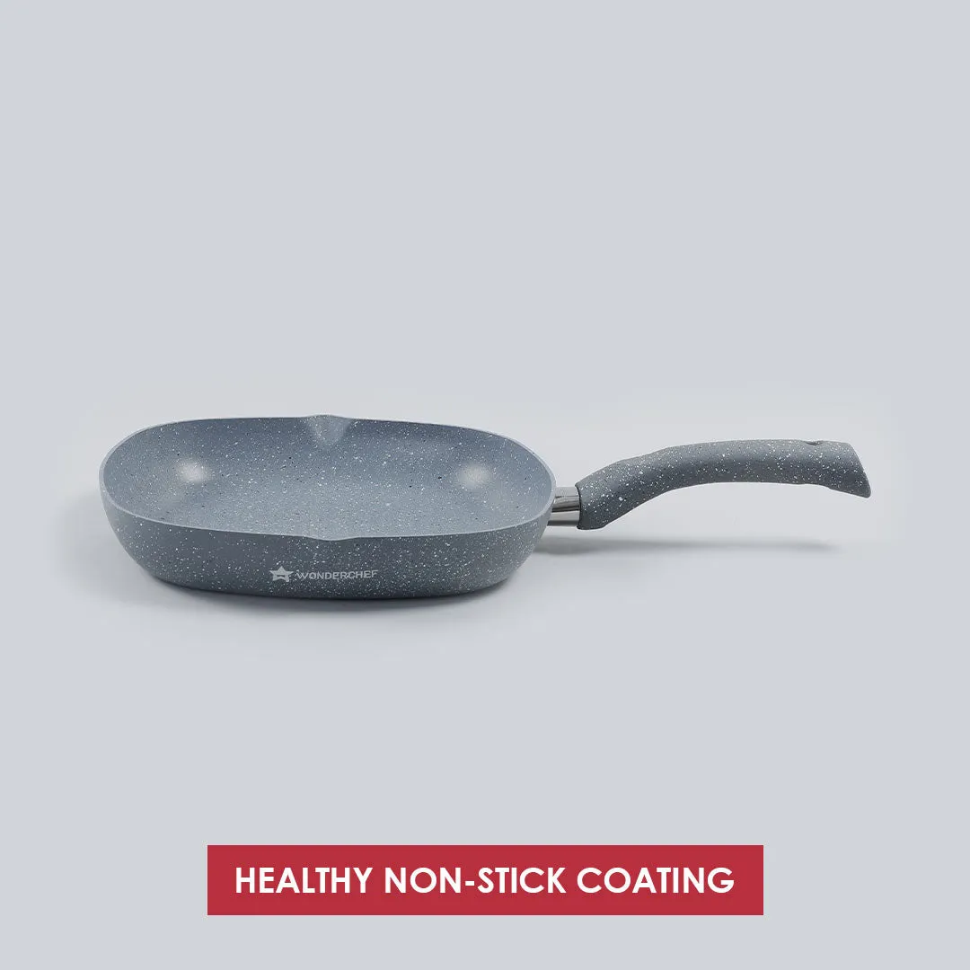 Granite Non-Stick 24cm Grill Pan | Soft-Touch Handles | Virgin Aluminium | PFOA and Heavy Metals Free | 3.5mm Thickness | 1.8 litres | 2 Year Warranty | Grey