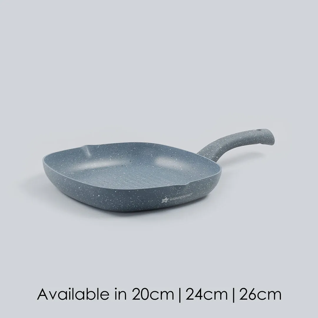 Granite Non-Stick 24cm Grill Pan | Soft-Touch Handles | Virgin Aluminium | PFOA and Heavy Metals Free | 3.5mm Thickness | 1.8 litres | 2 Year Warranty | Grey