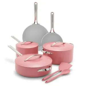 GreenPan Nova 10pc Ceramic Nonstick Aluminum Cookware Set Coral: Dishwasher-Safe, Induction Compatible