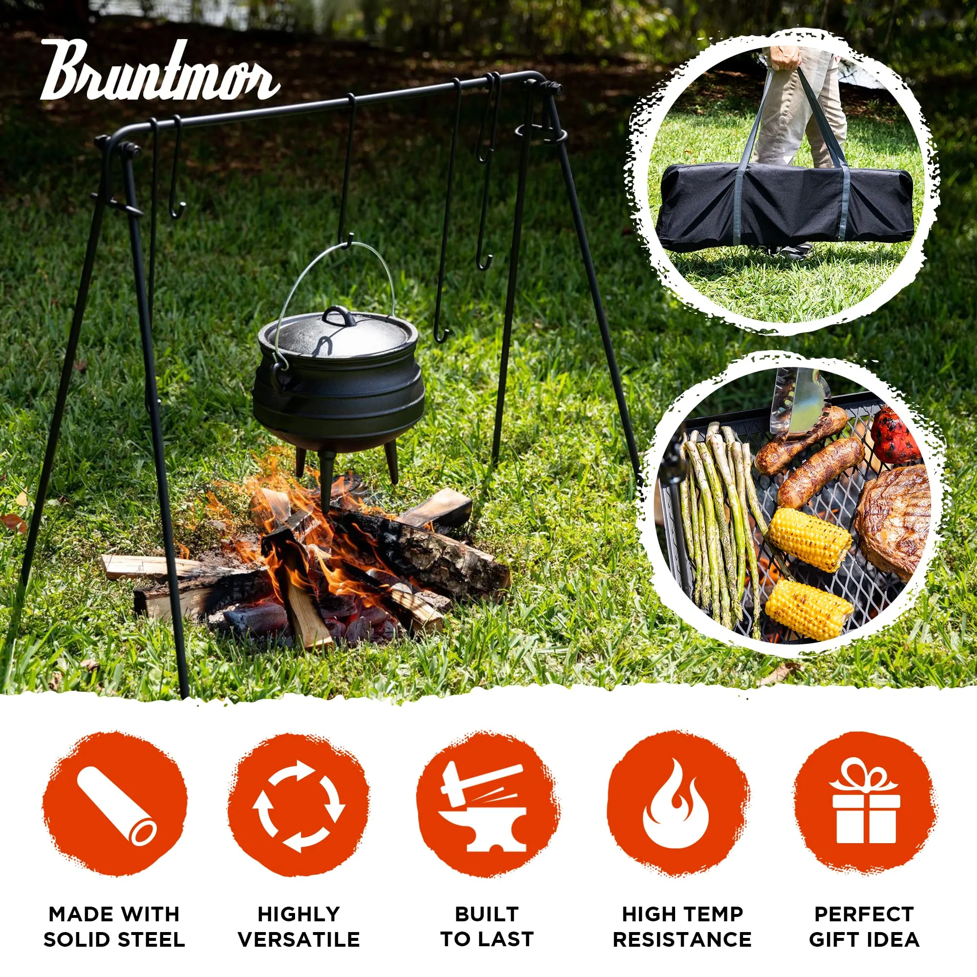 Grill Swing Campfire Cooking Stand Bbq Grill For Cookware & Dutch Oven Adjustable