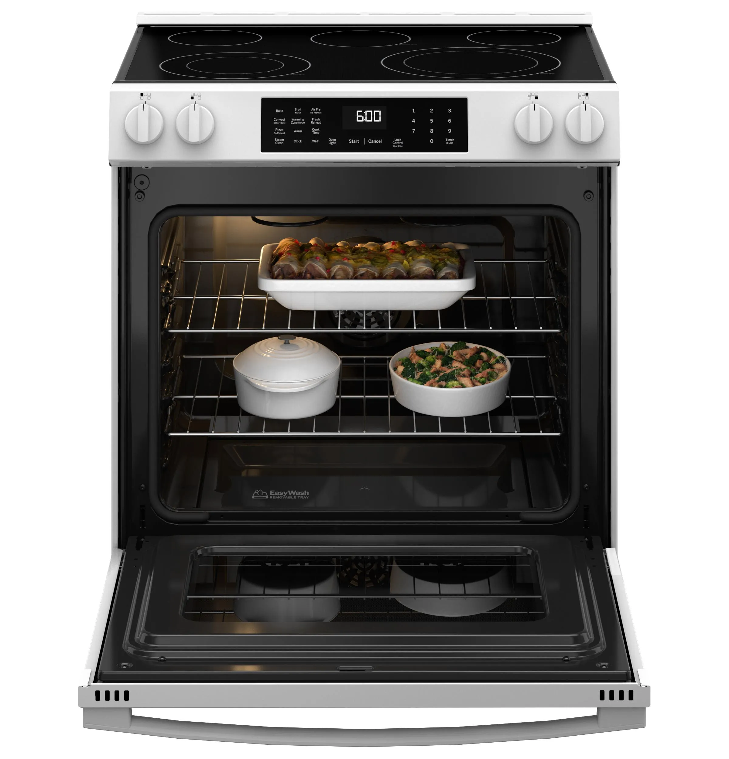 GRS600AVWW GE® 30" Slide-In Electric Convection Range with No Preheat Air Fry and EasyWash™ Oven Tray