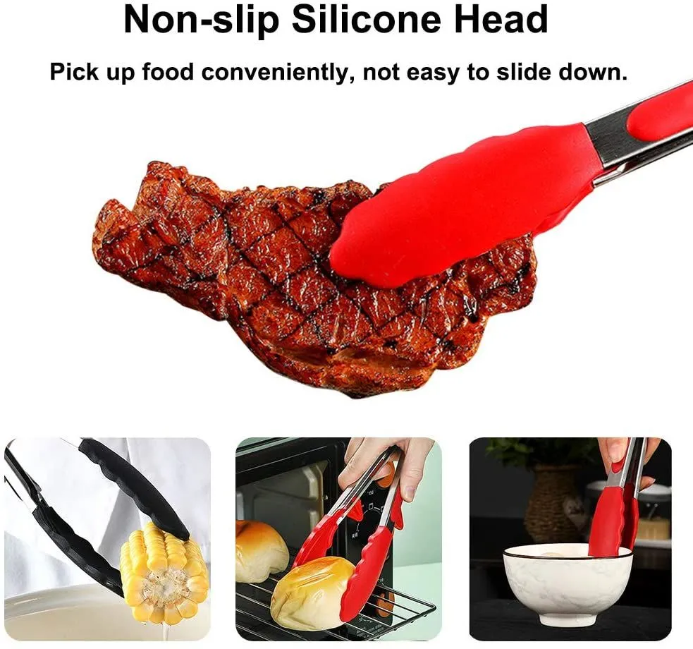 Household silicone food tongs stainless steel barbecue tongs