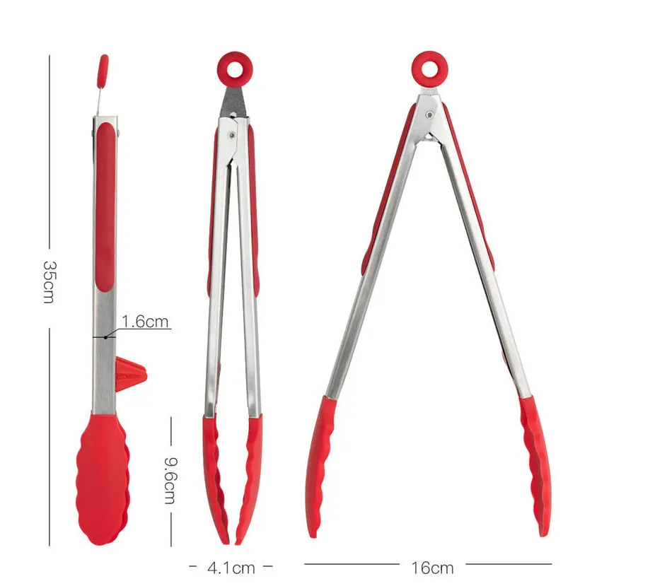 Household silicone food tongs stainless steel barbecue tongs