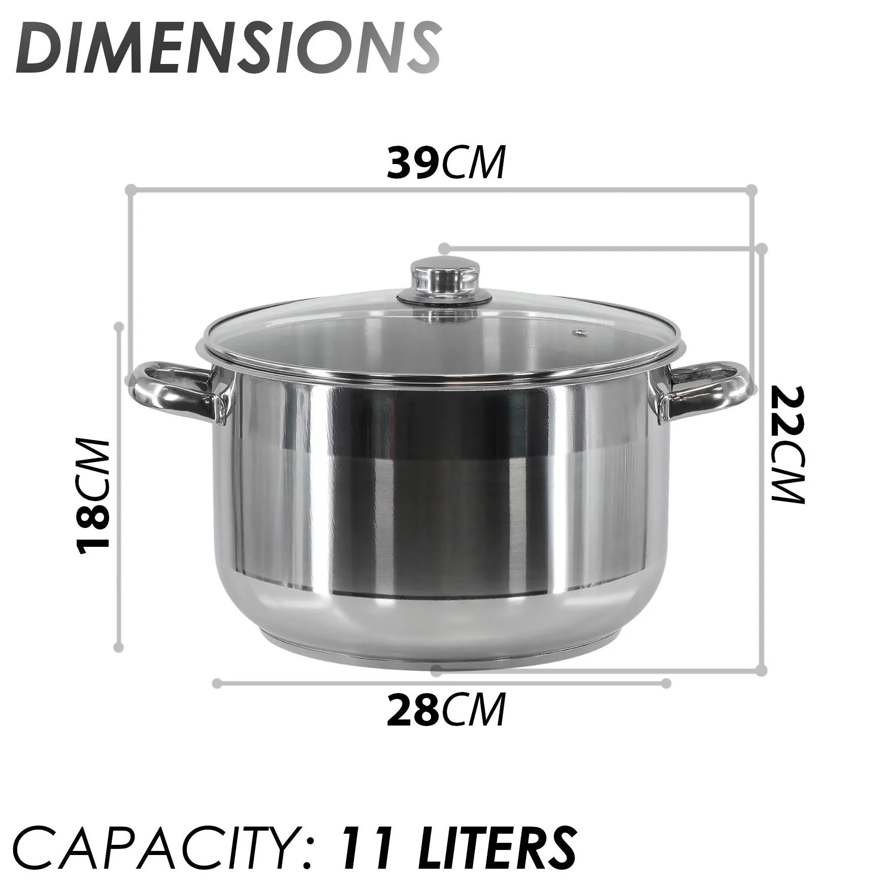 Induction Stockpot With Glass Lid - 11 ltr