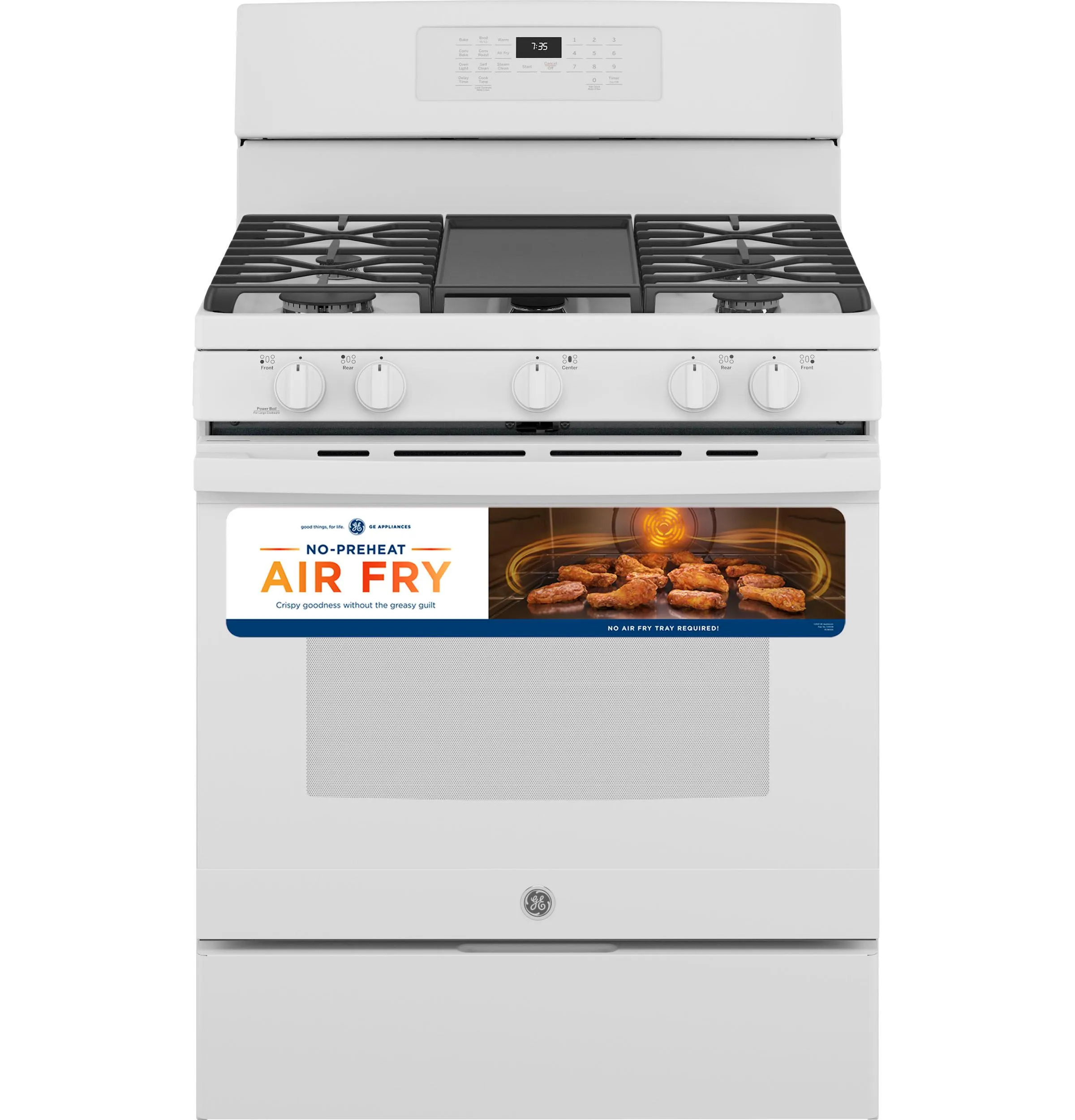 JGB735DPWW GE® 30" Free-Standing Gas Convection Range with No Preheat Air Fry