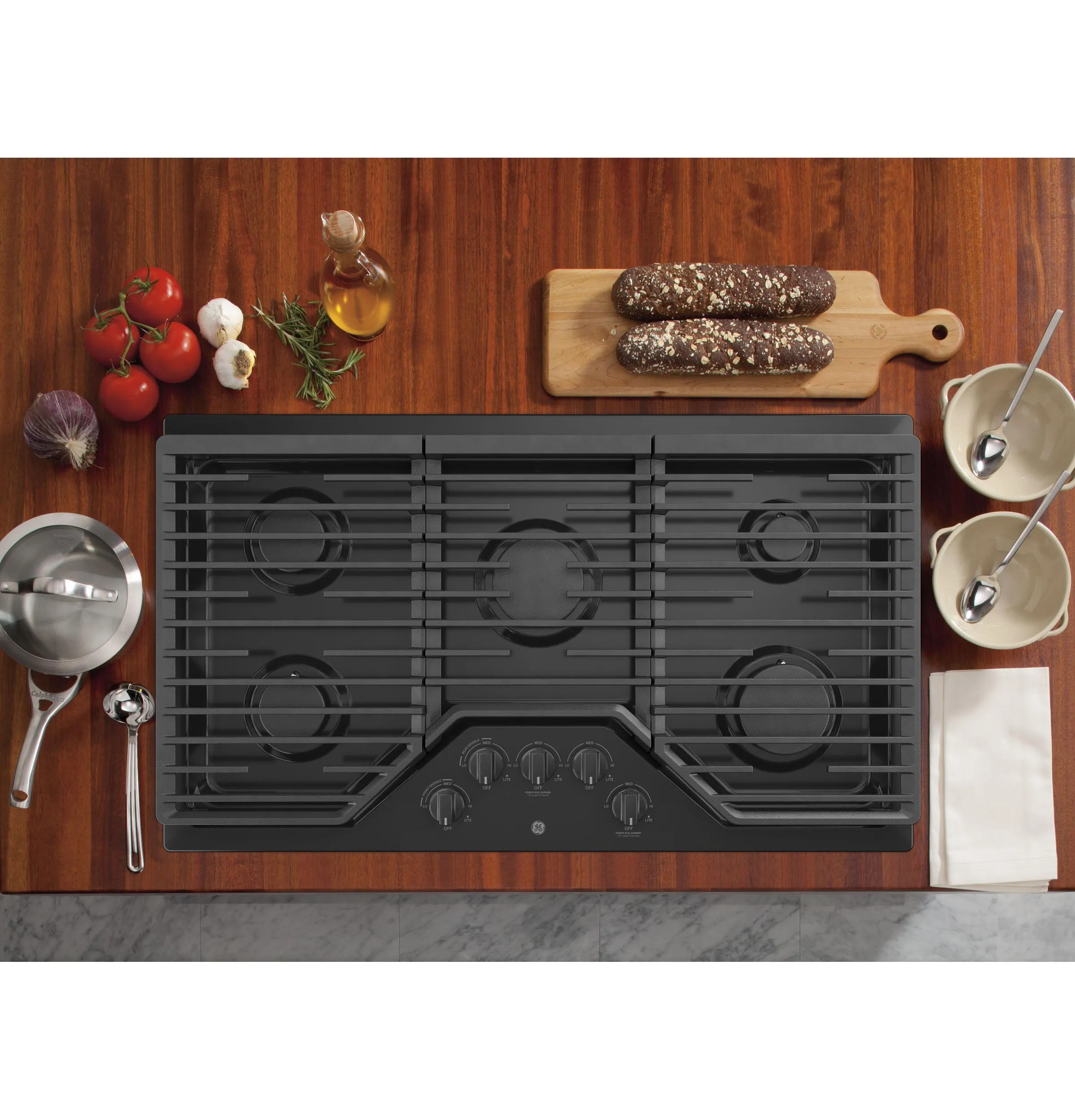 JGP5036DLBB GE® 36" Built-In Gas Cooktop with 5 Burners and Dishwasher Safe Grates