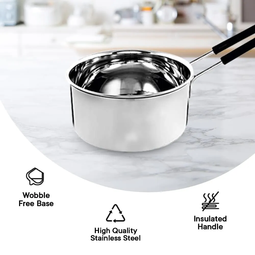 Kuber Industries Set of 3 Stainless Steel Saucepan/Tea Pan|1.1 L, 1.5 L, 2.2 L Capacity|Silicon Handle|Thick Base for Boiling Milk & Tea|Heavy Duty Gauge|Tapeli Patila, Sauce Pot Cookware (Pack of 2)