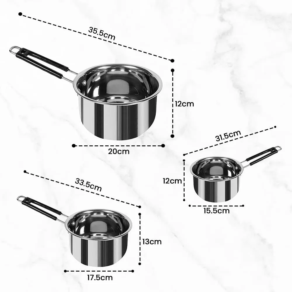 Kuber Industries Set of 3 Stainless Steel Saucepan/Tea Pan|1.1 L, 1.5 L, 2.2 L Capacity|Silicon Handle|Thick Base for Boiling Milk & Tea|Heavy Duty Gauge|Tapeli Patila, Sauce Pot Cookware (Pack of 5)