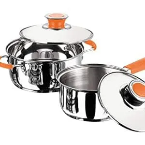 Kuber Industries Set of 4 Stainless Steel Cookware Set I Induction Base Cookware I Saucepan (1.4 L), Kadai (2.0 L), Casserole (2.5 L), Frypan (1 L) and 3 Lids I Heavy Gauge Steel (Pack of 4)