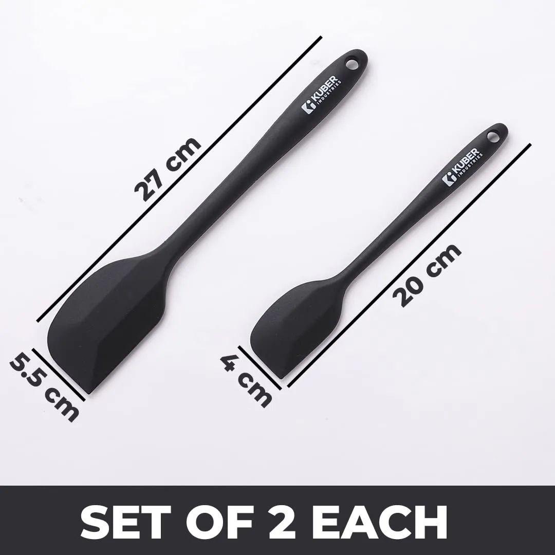 Kuber Industries Silicon Spatula Set| BPA-Free & Food Grade Silicon|Non-Stick Cookware Set of 2 (1 Large, 1 Regular Spatula)|Cooking & Baking Essentials|Heat Resistant|Dishwasher Safe (Black)