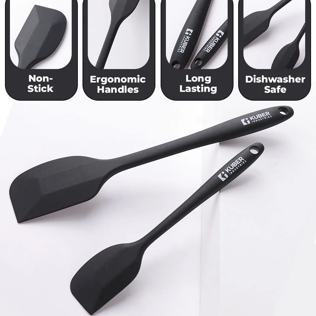 Kuber Industries Silicon Spatula Set| BPA-Free & Food Grade Silicon|Non-Stick Cookware Set of 2 (1 Large, 1 Regular Spatula)|Cooking & Baking Essentials|Heat Resistant|Dishwasher Safe (Black)