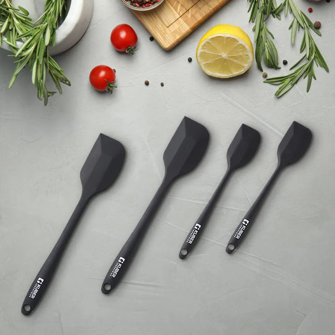 Kuber Industries Silicon Spatula Set| BPA-Free & Food Grade Silicon|Non-Stick Cookware Set of 4 (2 Large, 2 Regular spatulas)|Cooking & Baking Essentials|Heat Resistant|Dishwasher Safe (Black)