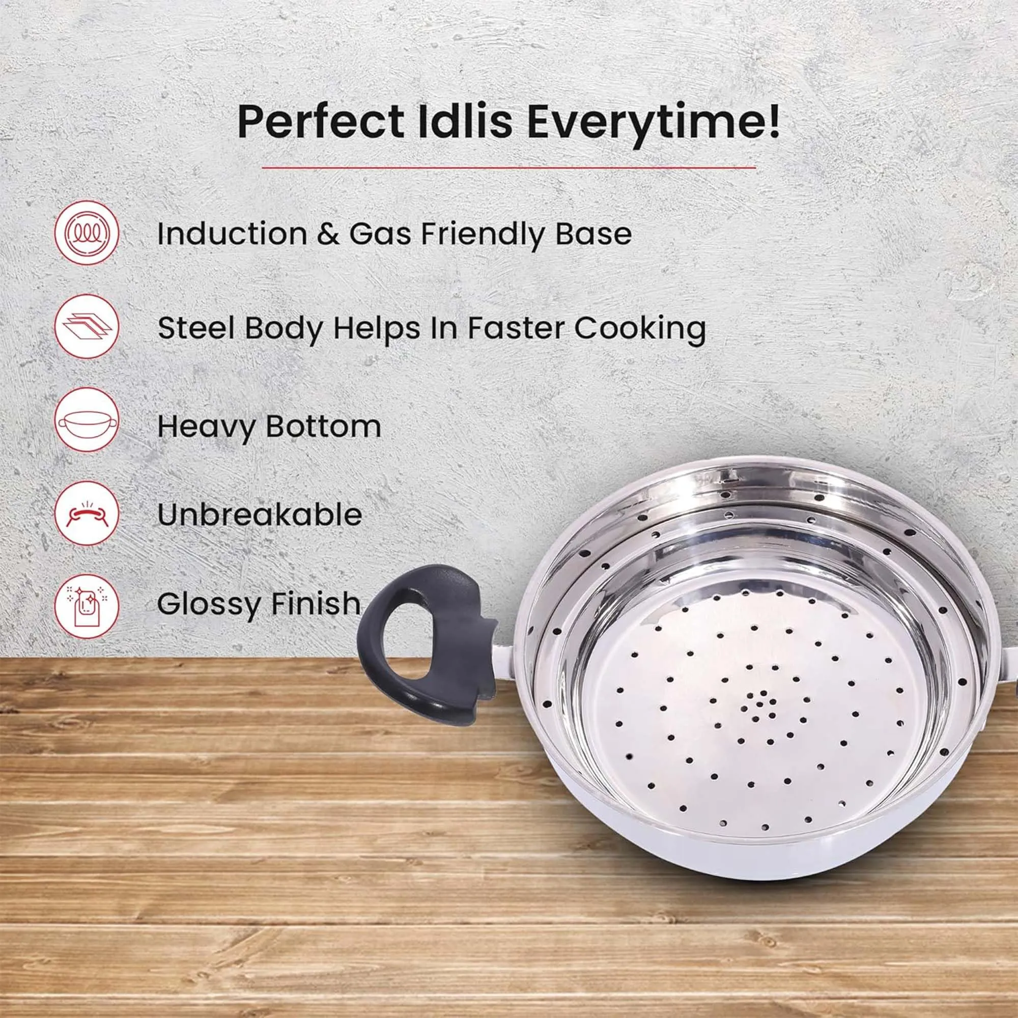 Kuber Industries Stainless Steel 5-in-1 Multi Kadai for Idli, Dhokla, Mini Idlies, Modaks | Includes 2 Idly Plates, 2 Thatte Plates, 1 Dhokla Plate & 1 Multi Kadai with Lid | Silver