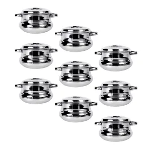 Kuber Industries Stainless Steel Handi Casserole Set of 3 with Lid|Cook and Serve|600 ml, 1 Litre, 1.6 Litre Capacity|Biryani Handi, Saucepan, Silver|Patila/Tope for Kitchen Combo of 3 (Pack Of 3)