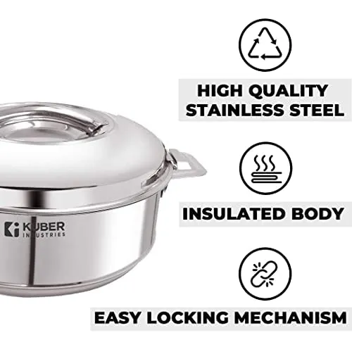 Kuber Industries Stainless Steel Kadhai with lid & Casserole I Tri-ply Kadai Induction Base I Kadai 1.6 litres & Casserole 2 Litre Capacity I Extra Deep I Riveted Handles