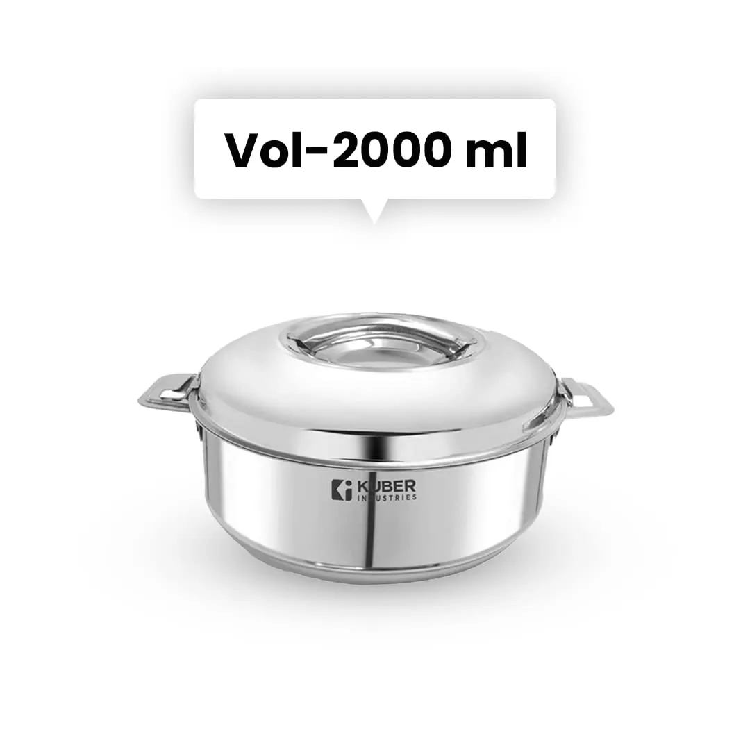 Kuber Industries Stainless Steel Kadhai with lid & Casserole I Tri-ply Kadai Induction Base I Kadai 1.6 litres & Casserole 2 Litre Capacity I Extra Deep I Riveted Handles