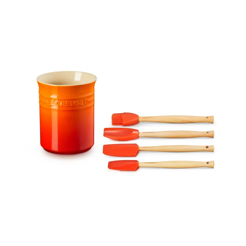 Le CreuSet Stoneware Utensil Jar & Craft Tools 4 piece Set Volcanic