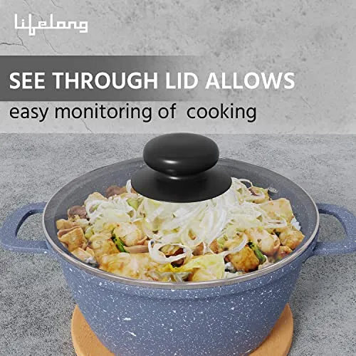 Lifelong Aluminium Die Cast Casserole with Lid 16 CM| 1.3 Litre Capacity| Non-Toxic| Gas Stove Safe | Hot Plate Safe | Scratch Resistant (Grey, LLCKC02)