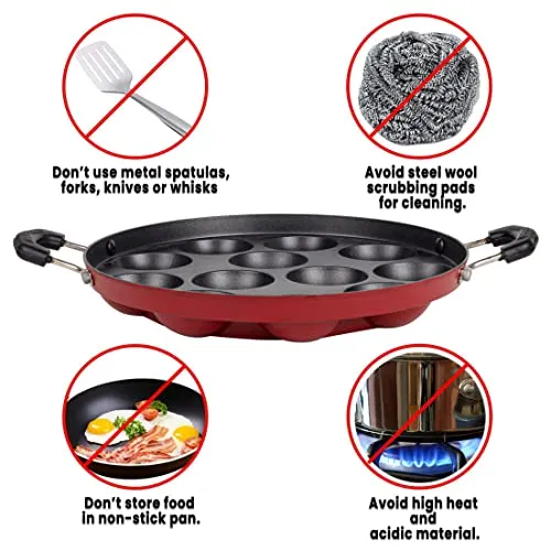 NELKON Kitchen | NONSTICK APPAM | Appe Maker 12 Cups | Healthy Cooking | 1 Year Warranty (Black, Metallic Grey)