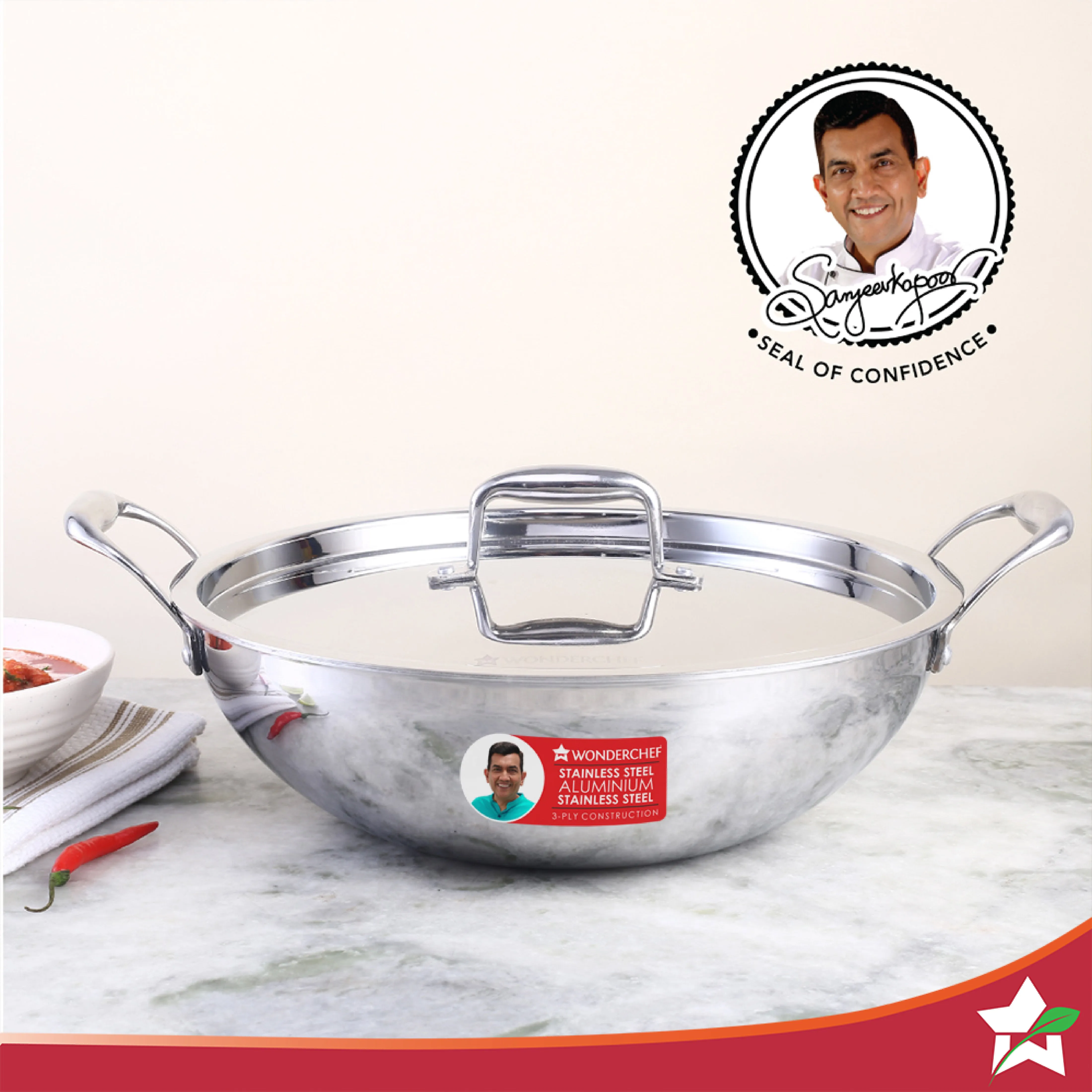 Nigella Tri-Ply Stainless Steel 28 cm Kadhai with Lid | 4.1 Litres | 2.6mm Thickness | Kadai with Induction base | Compatible with all cooktops | Riveted Cool-Touch Handle | 10 Year Warranty