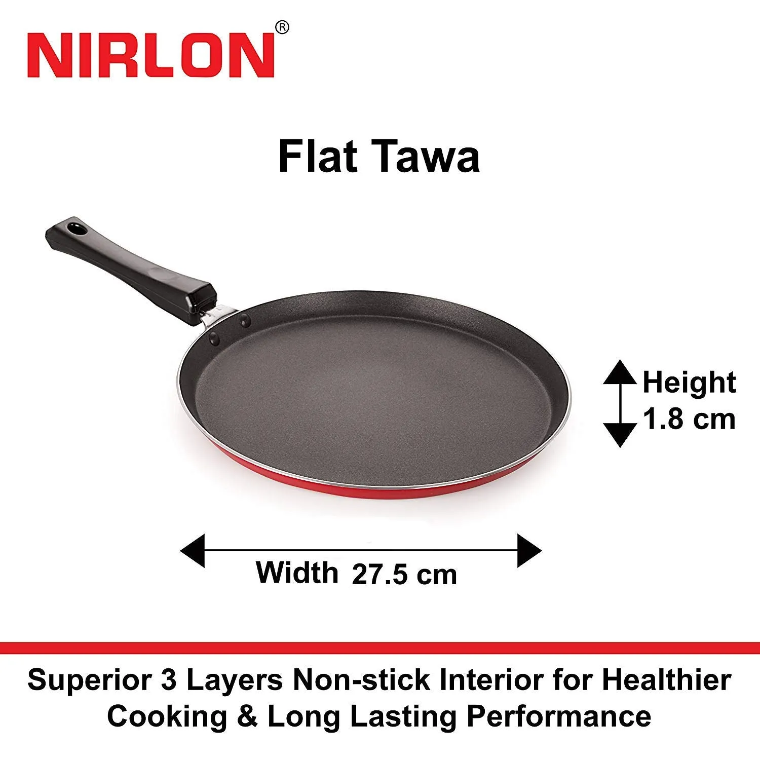 Nirlon Special nonstick tawaa, Flat base dosa Tawa, 28cm*1.8cm (3 layered coated)