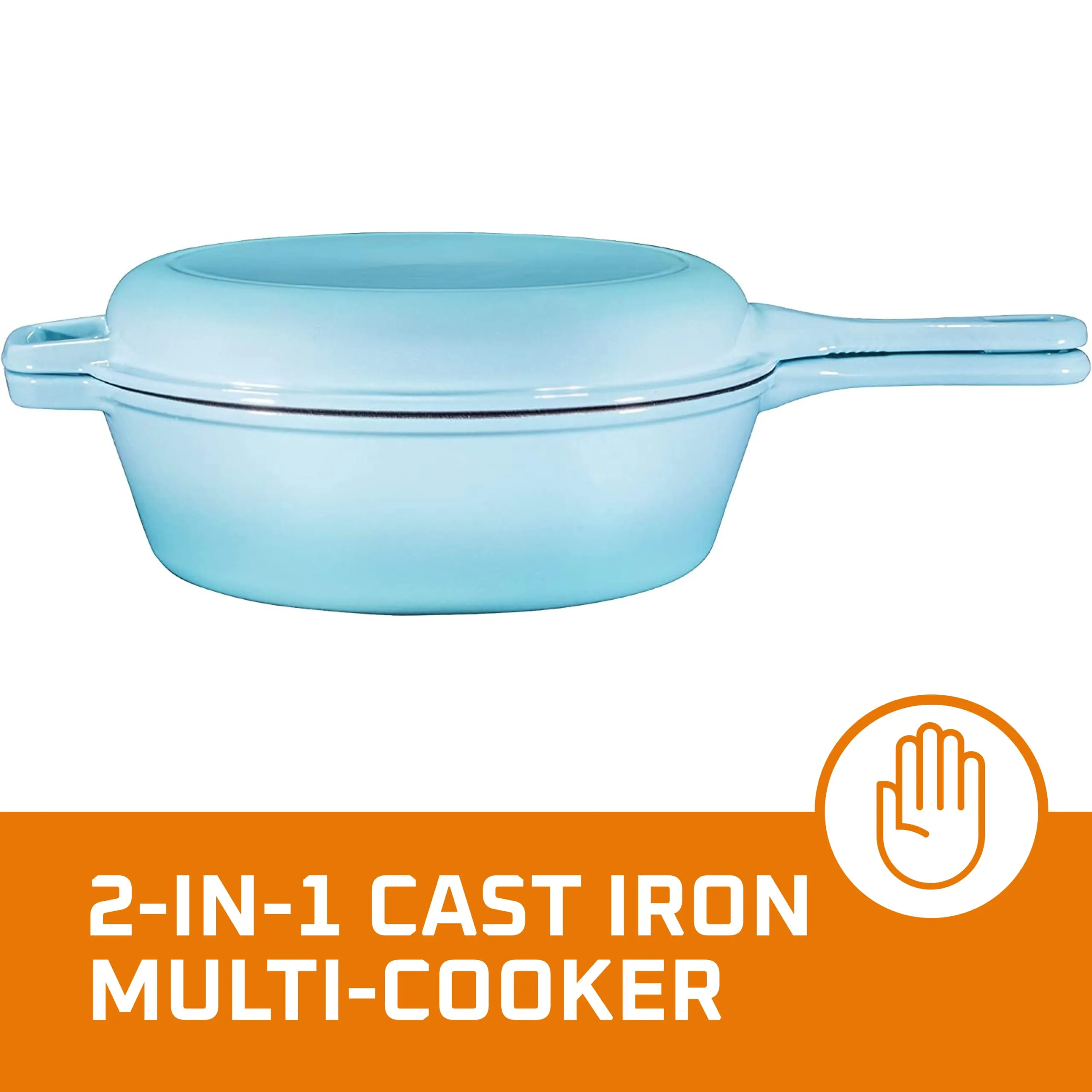 Non-Stick 2-In-1 Cast Iron Multi-Cooker  Heavy Duty Dutch Oven Skillet and Lid Set