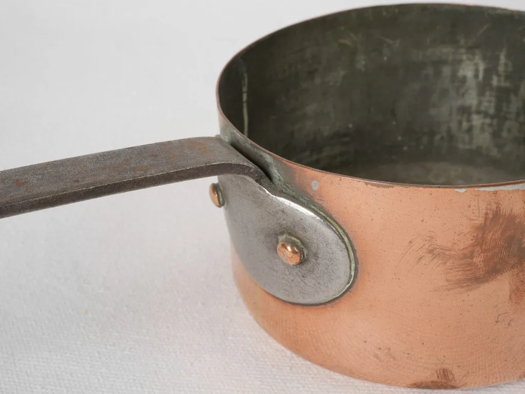 Petit 19th-century French copper saucepan w/ wrought iron handle