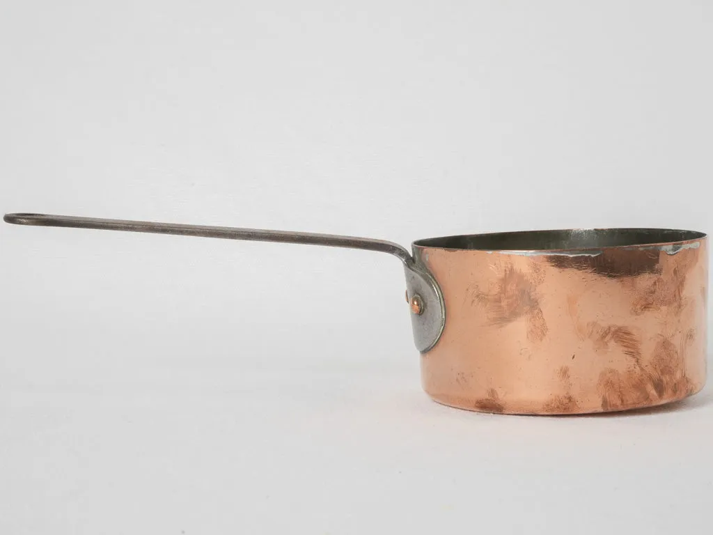 Petit 19th-century French copper saucepan w/ wrought iron handle