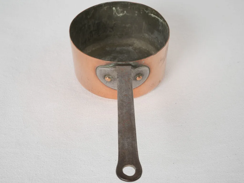 Petit 19th-century French copper saucepan w/ wrought iron handle