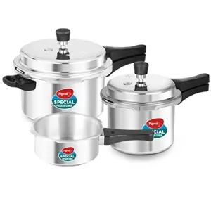 Pigeon By Stovekraft Special Aluminium Pressure Cooker Combo with Outer Lid Gas Stove Compatible 2, 3, 5 Litre Capacity for Healthy Cooking (Silver)