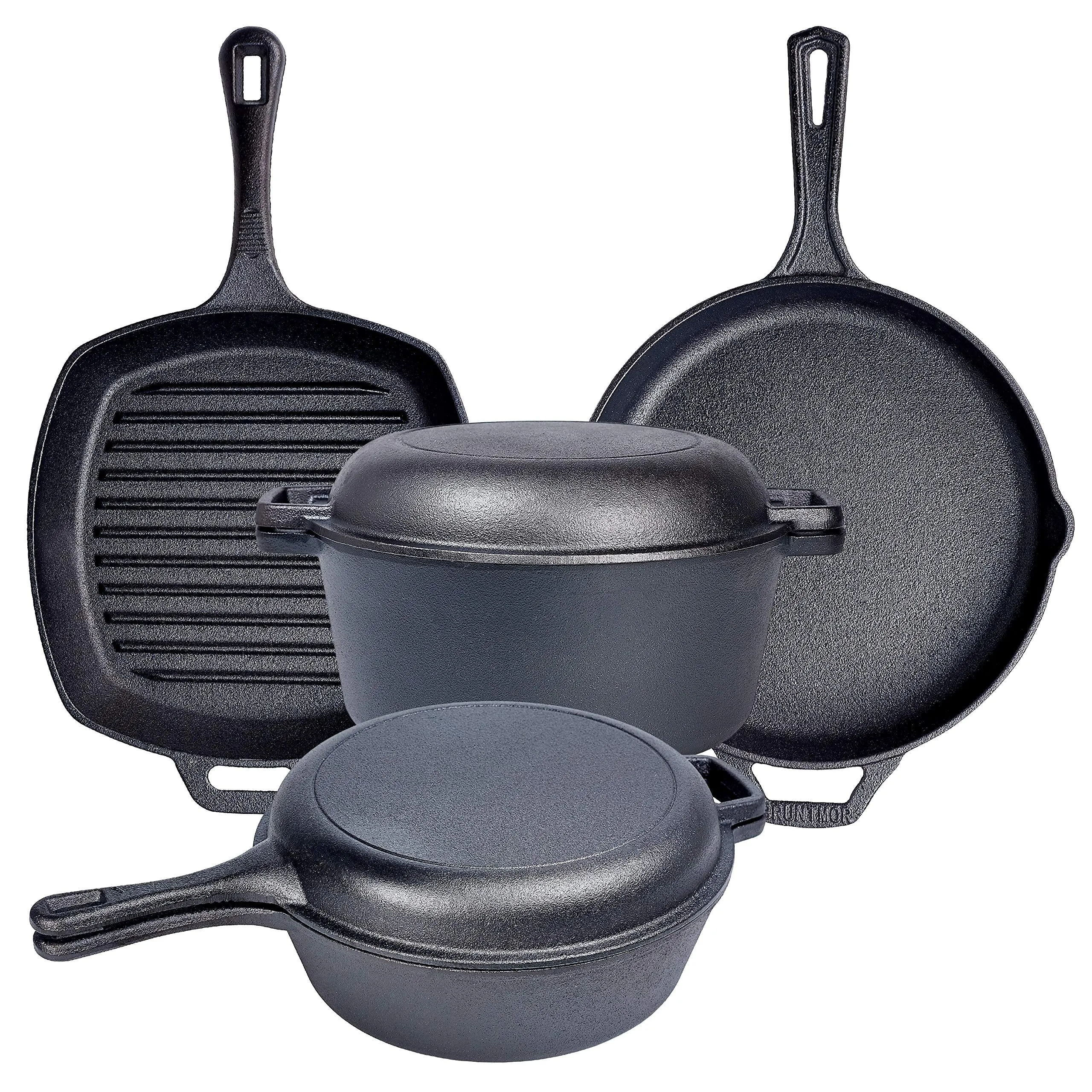 Pre Seasoned Cast Iron 3 Piece Grill Bundle Gift Set, Rectangular grill Pan, Grill