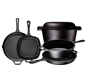 Pre Seasoned Cast Iron 6 Piece Bundle Gift Set, Double Dutch, Multi Cooker, Skillet & Pot