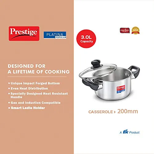 Prestige Platina Popular SS Casserole, 200 mm