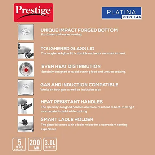 Prestige Platina Popular SS Casserole, 200 mm