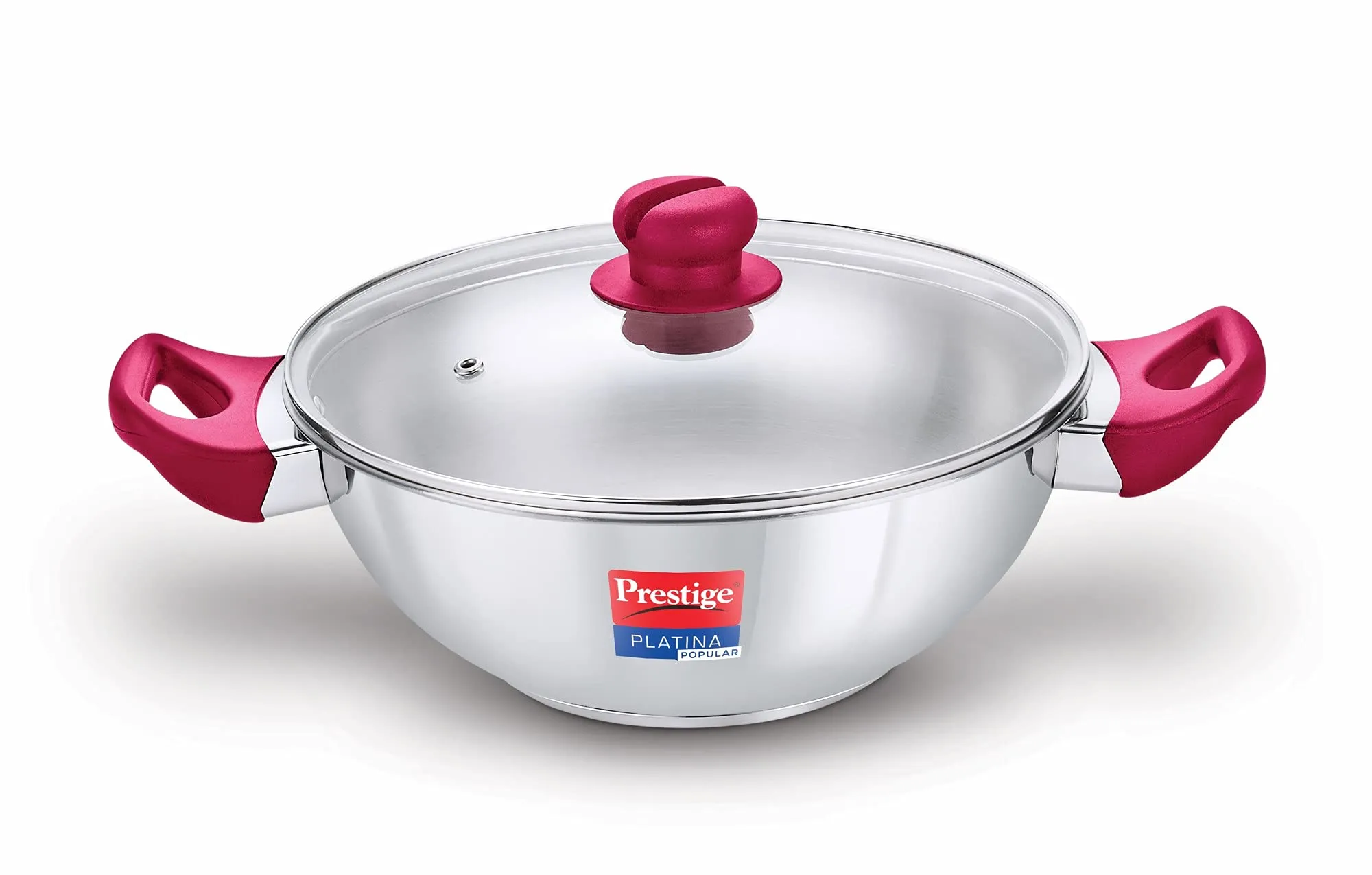 Prestige Platina Popular Stainless Steel Gas and Induction Compatible Kadai with Glass Lid, 200 mm