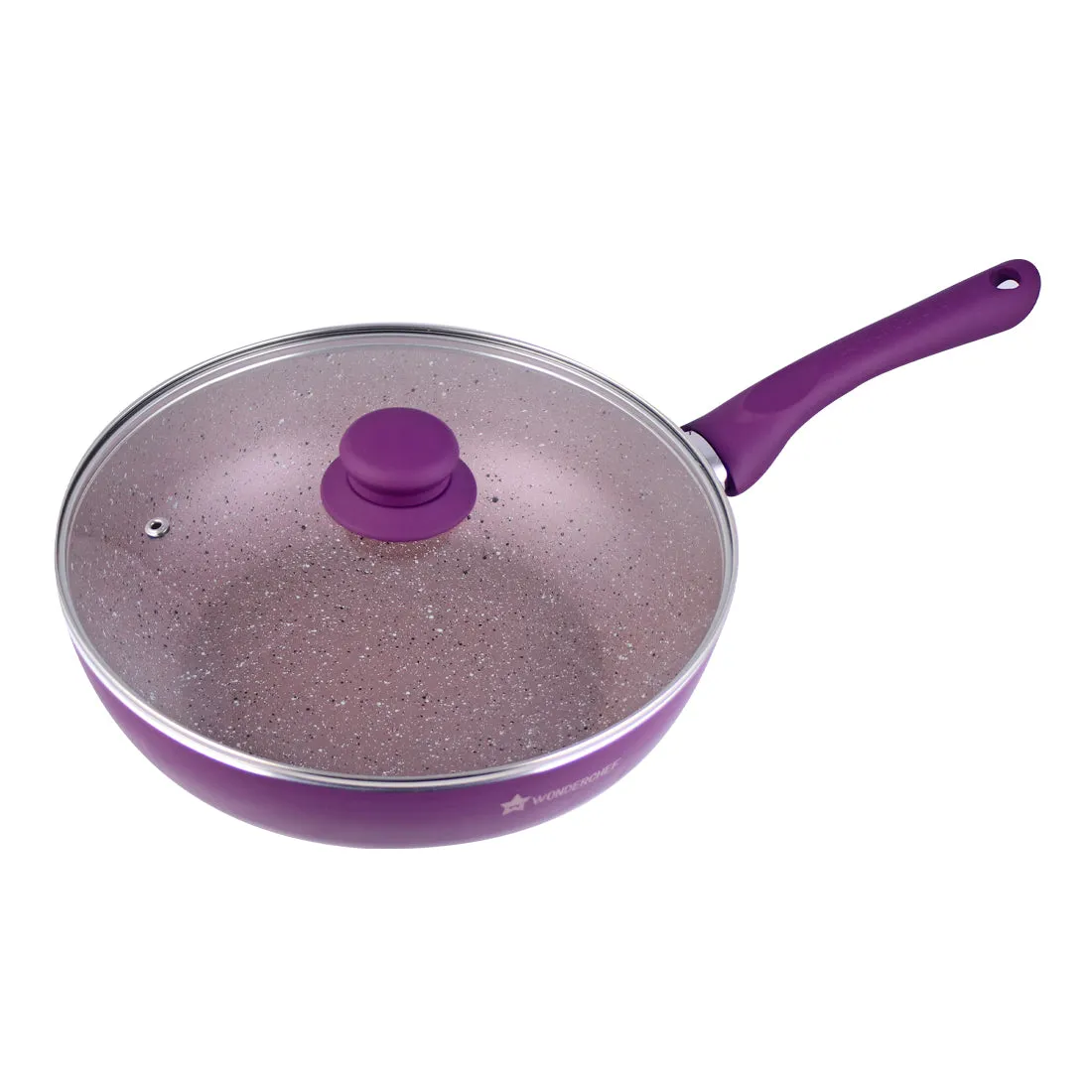 Royal Velvet 24 cm Aluminium Non-stick Wok With Lid, 2.7 L, Purple