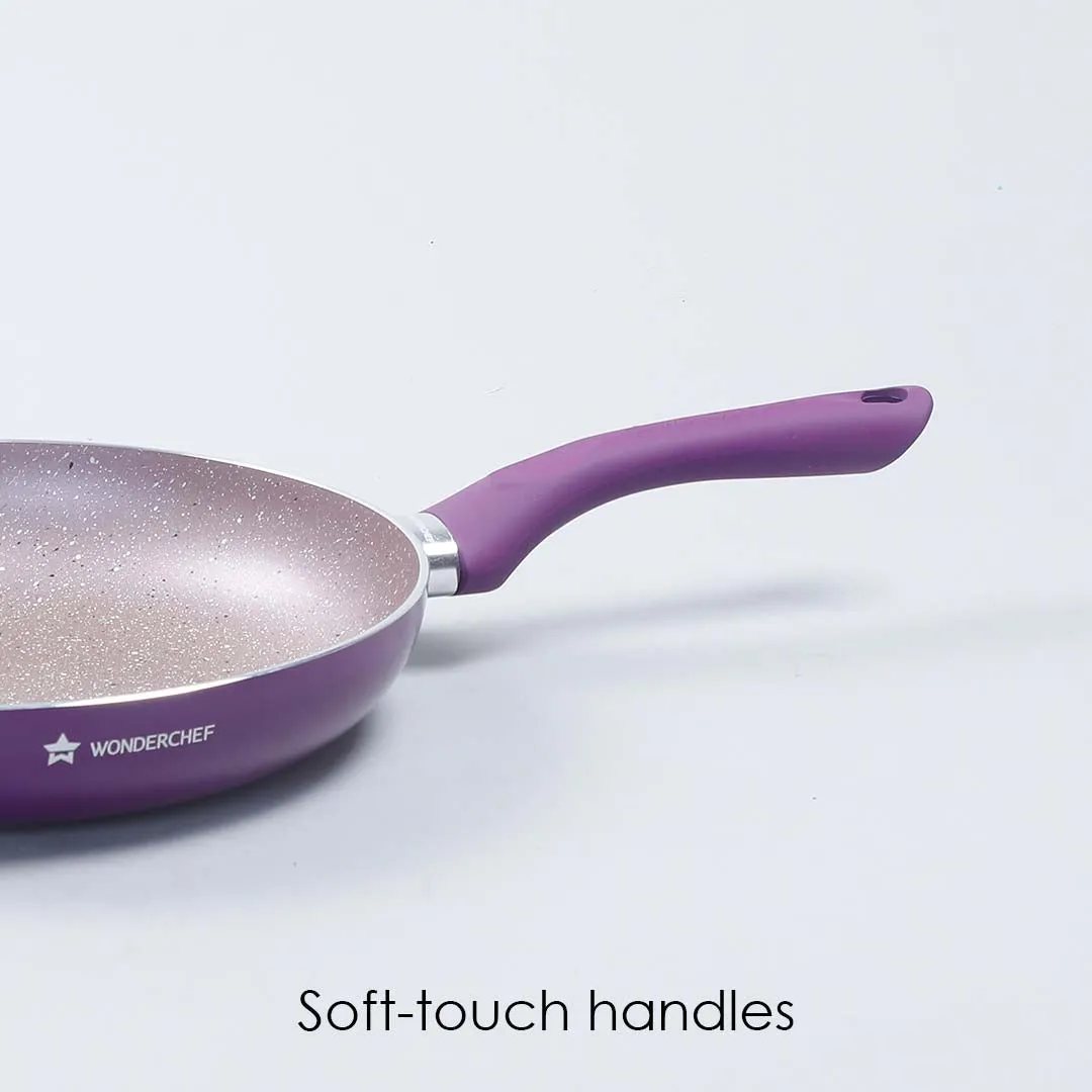 Royal Velvet Non-Stick 26 cm Fry Pan with Induction Bottom & Soft-Touch Handle | Virgin Grade Aluminium | PFOA & Heavy Metals Free | 3 mm thick | 2.1 litres | 2 Years Warranty | Purple