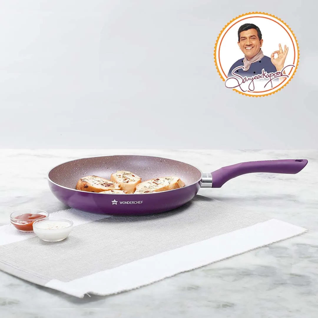 Royal Velvet Non-Stick 26 cm Fry Pan with Induction Bottom & Soft-Touch Handle | Virgin Grade Aluminium | PFOA & Heavy Metals Free | 3 mm thick | 2.1 litres | 2 Years Warranty | Purple