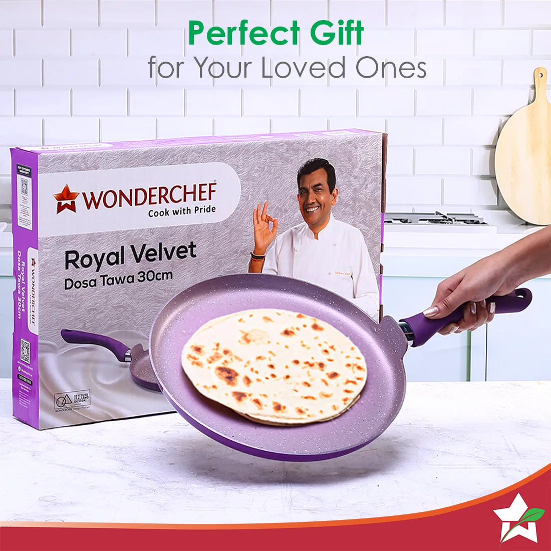 Royal Velvet Non-stick 30cm Dosa Tawa I Induction Ready | Soft-touch handles |Non – Toxic I Virgin Aluminium| 3 mm thick | 1.8 litres | 2 year warranty | Purple