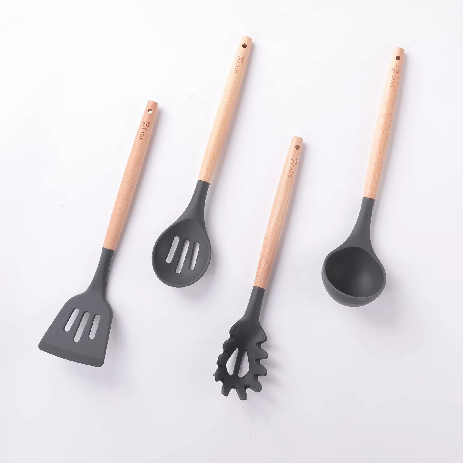 SAVYA HOME Silicon Spatula Set | BPA-Free & Food Grade Silicon | Non-Stick Cookware Set of 12 | Cooking & Baking Essentials | Heat Resistant | Dishwasher Safe | Dark Grey