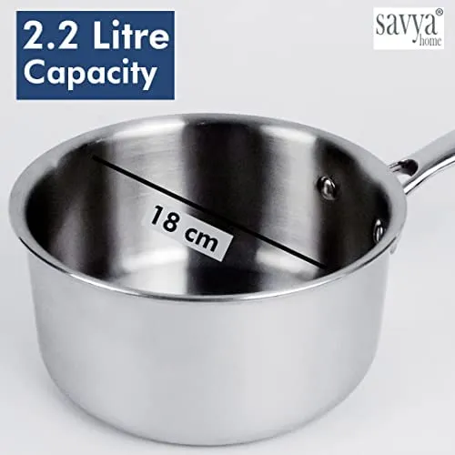 SAVYA HOME® Triply Kadai with SS Lid (26cm)-3 L, Triply Saucepan with SS Lid (18cm), Triply Casserole with SS Lid (22cm) - 4.0 L Combo | Stove & Induction Cookware |Heat Surround Cooking |